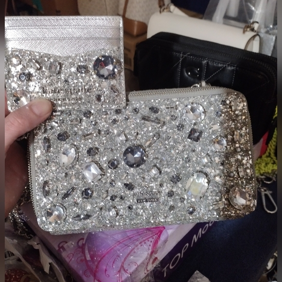 kate spade Handbags - [Kate Spade] authentic metallic tinsel camera crossbody bag & matching card case